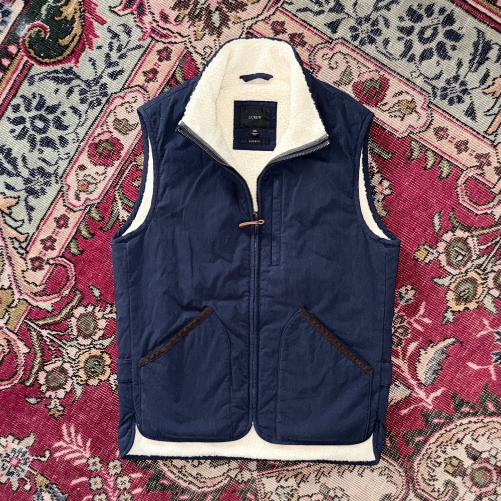 J.Crew Sussex Vest Womens XS Navy Blue Excellent Sherpa Lined Primaloft Quilted